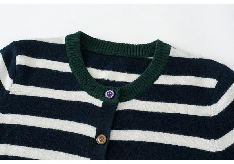 Women's Black & White Striped Single-Breasted Retro Knit Cardigan Sweater