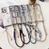 Plating Magnetic Strap Case For iPhone 15 13 12 11 14 16 Pro Max Plus Crossbody Short Long Two Lanyard Necklace Rope Clear Cover
