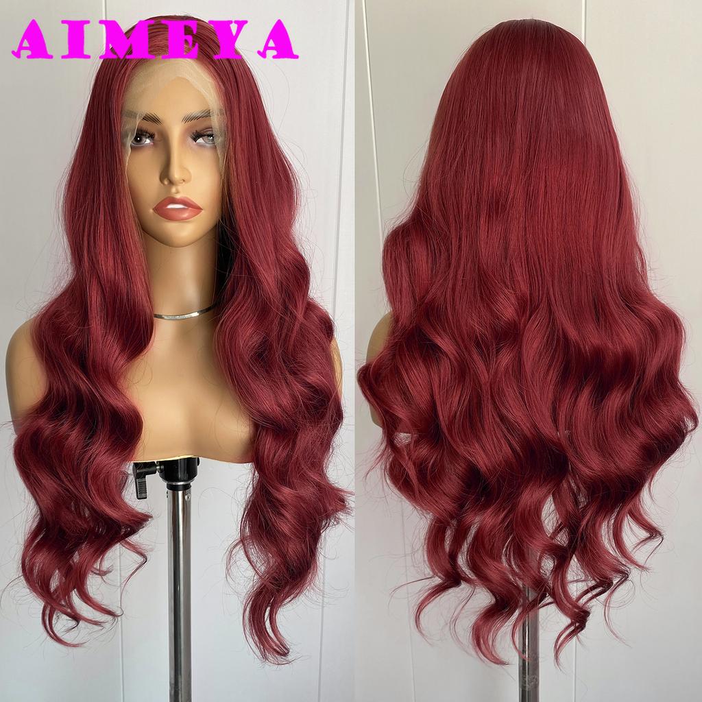 AIMEYA Brown Lace Front Wig 13x4 Natural Hairline Long Natural Wave Synthetic Wig for Women Daily Cosplay Wig Glueless Frontal