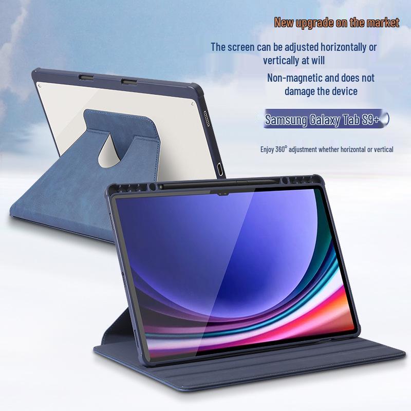 Capa Giratória de Couro para Samsung Galaxy Tab S9/S9+ - Capa Protetora Não Magnética para Tab S9+/S9FE+