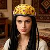 Elegant Beret Cap with Decorative Braids And Sequined Flower Decors Uyghur Hat For Stage Performances and Cultural Event