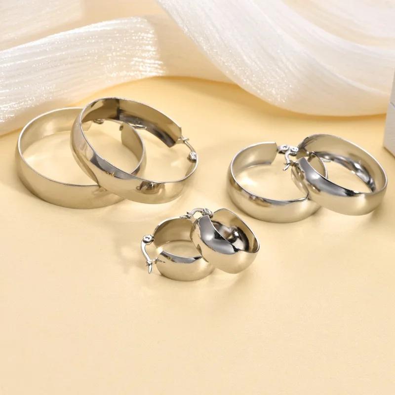 20/30/40mm Mariasz Minimalist Simple Stainless Steel Hoop Earrings For Women Gold Plated Wide Round Female Jewelry Gift