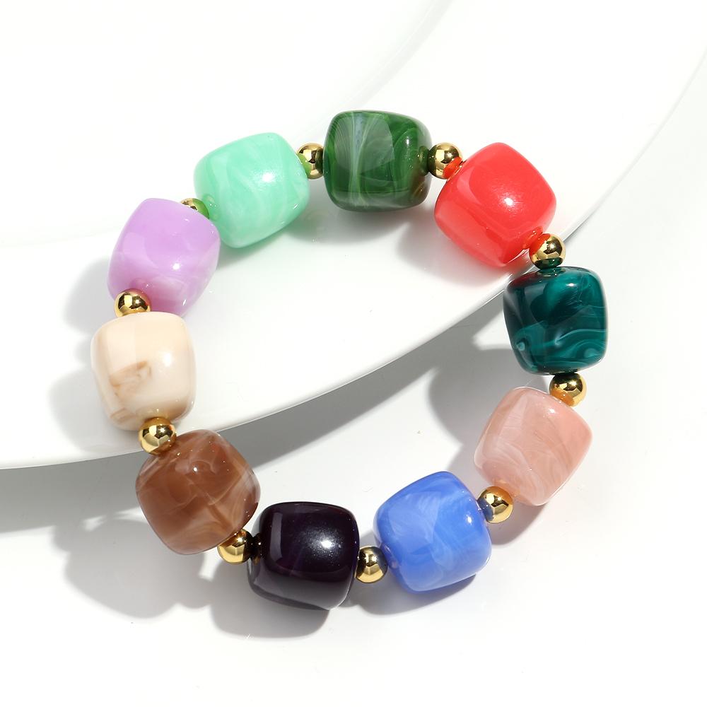 Exaggerated Geometric Beaded Acrylic Elastic Bracelets for Women Men Boho Trendy Square Beads Stack Bangle Retro Jewelry Gift