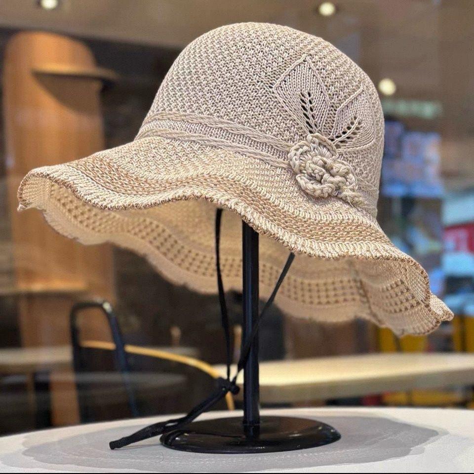 New wave hat women's sun hat UV protection summer beach hat straw hat bucket hat sun protection hat women's knitting