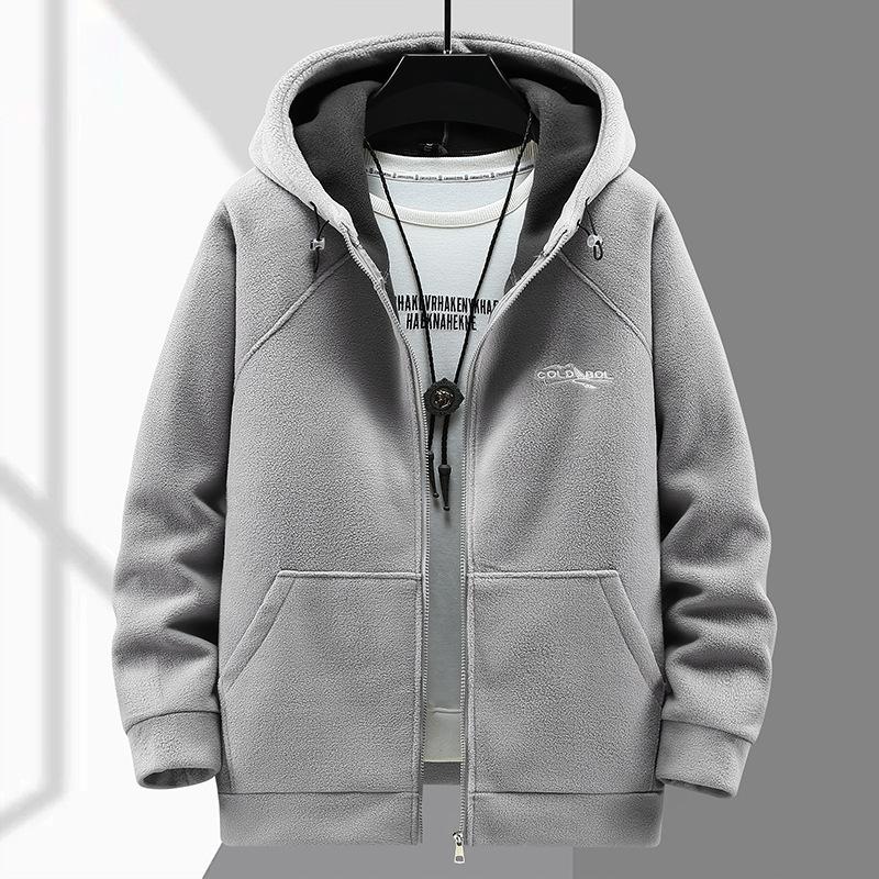 Thickened Polar Fleece Jacket Men's Fat Hooded Plus Fat To Increase Warmth Fleece Jacket Large Size
