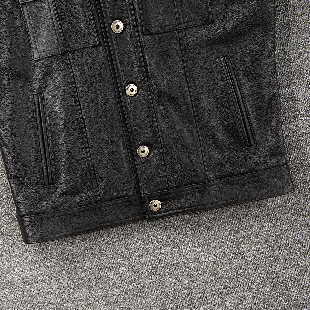 Motorcycle Vest Hood Genuine Cow Men Leather Sleeveless Jacket Biker Riding Vests Men's Genuine Leather Waistcoat Spring
