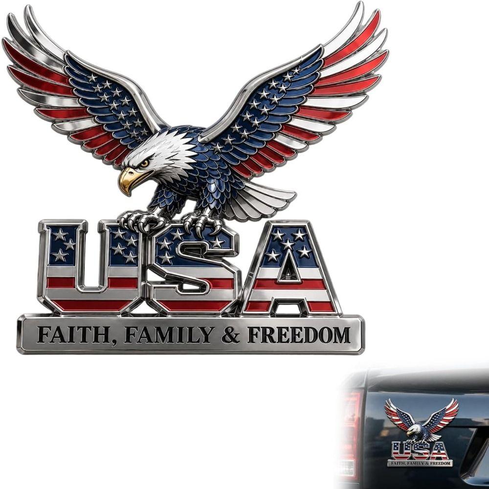 3D Raised Metal Design USA Faith Family Emblem Faith Family Freedom Slogan Durable Zinc Alloy Car Emblem