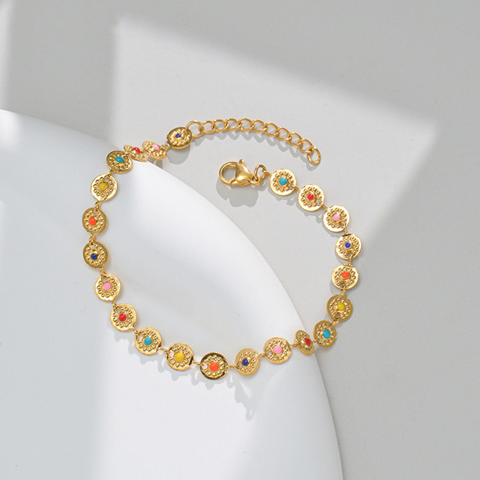 

1PC Fashion 304 Stainless Steel Link Chain Gold Color Bracelets Multicolor Enamel Heart Moon Charms Bracelet Women Party Jewelry