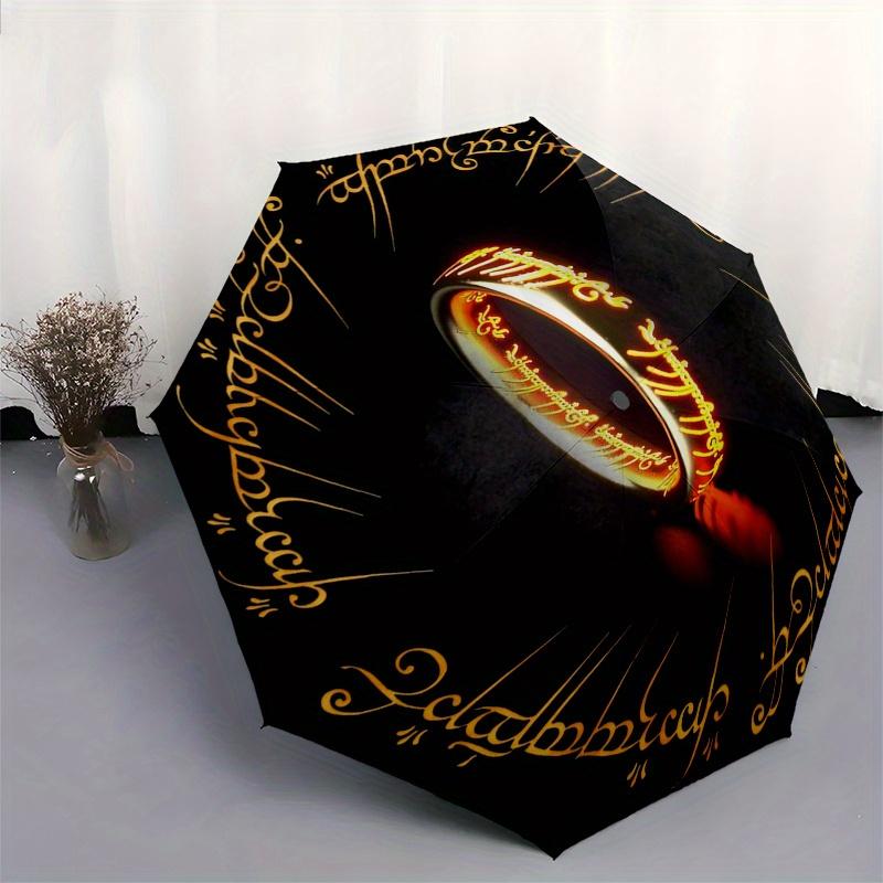 The One Ring with Elvish Writing  Lord of the Rings Cosplay AccessoriesUmbrella, Portable 3 Fold Compact Umbrella for Men & Women, Valentine