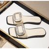 Summer Shoes for Women Beautiful Slipper Square Crystal Leather Flat Shoes Girl Street Fashion Sandals