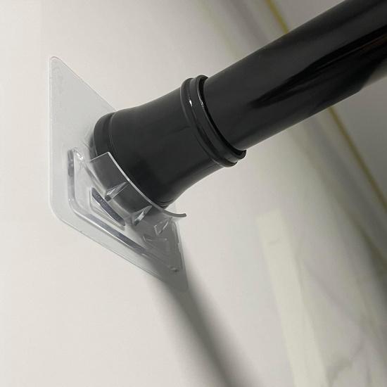 Spring Tension Rod Holder, 4 Packs Transparent Shower Rod Bracket No Drilling, Adhesive Tension Curtain Rod Retainer Shower Curtain Rod Holder, 2.15