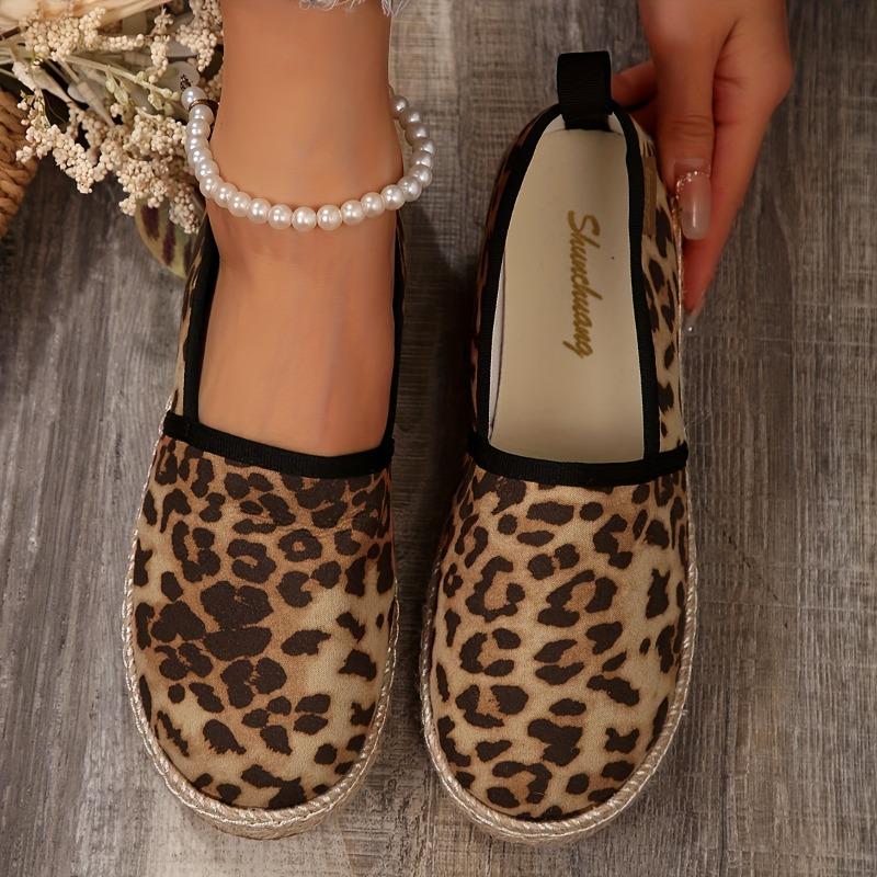 Women'S Classic Leopard Print Flat Shoes with Black Trim, Breathable Fabric Upper Rubber Sole, Non-Slip Casual Walking Shoes for All Seasons