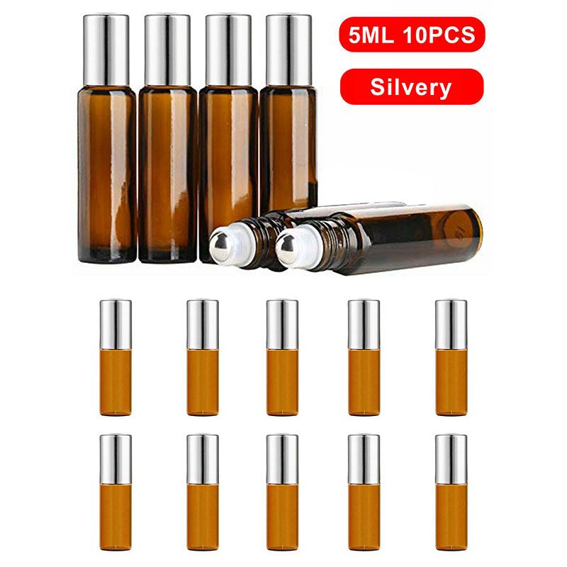 5ml /10ml Roll On Bead Bottles Steel Ball Essential Oil Mini Perfume Portable Glass Split Bottle Travel Size Bottles & Containers