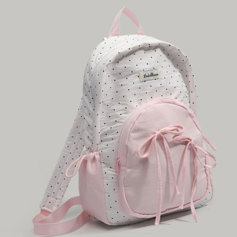 Patchwork Contrast Color Dot Bow Backpack Woman Kawaii Cute Y2K Aesthetic Sweet Schoolbag Ladies High Capacity Chic Mochila 2025