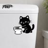 Cute Black Cat Stickers Funny Toilet Sticker, Cartoon Bathroom Wall Decal, Lover Home Decor PVC Waterproof Removable Tank Sticker for Washroom Art
