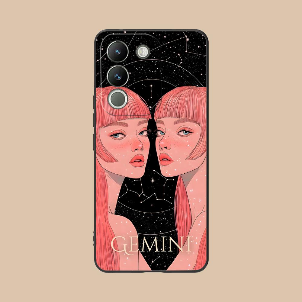 Zodiac Sign Gemini Phone Case for VIVO V60 V50 V40 V30 V29 V27 V25 V23 Pro Lite 5G Soft TPU Shockproof Cover