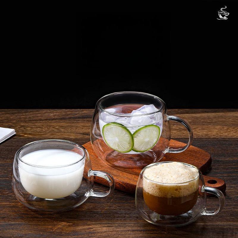 Double layered thick transparent glass cup simple and fashionable transparent household coffee cup with handle  water cup