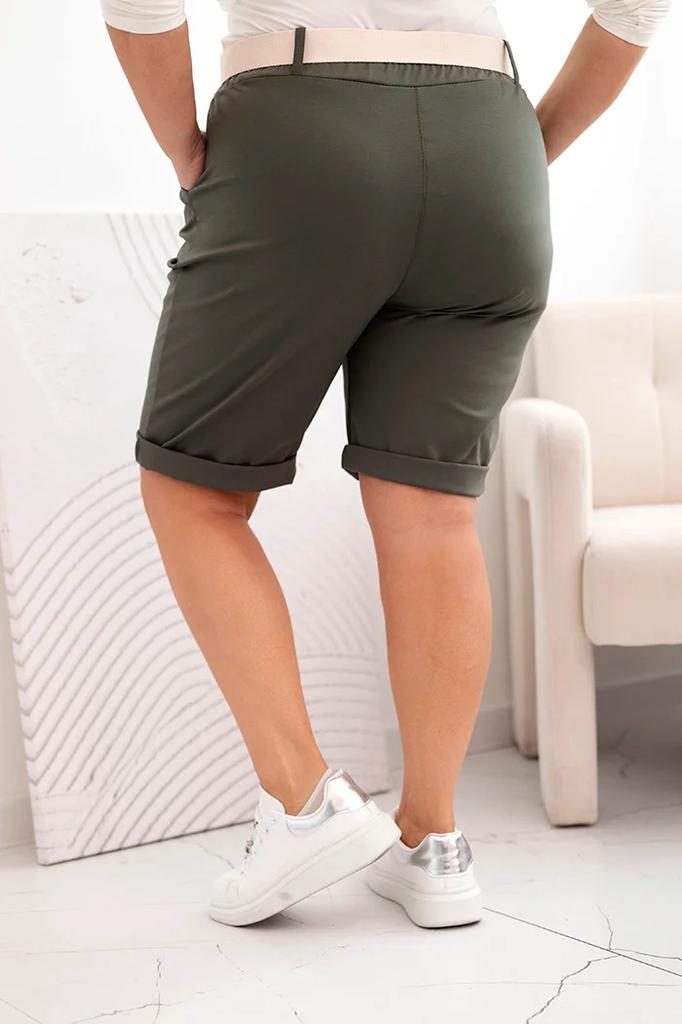 Spodenki Damskie Bawełniane Plus Size Z Paskiem Khaki Xxxxl