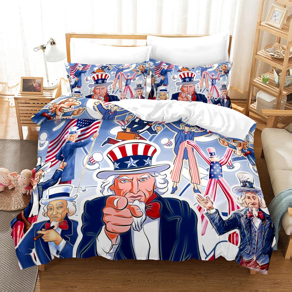 3pcs Bedding Set Independence Day Print Duvet Cover Set Single Double King Size Bed Set for Adult Home Bedroom with Pillow Case