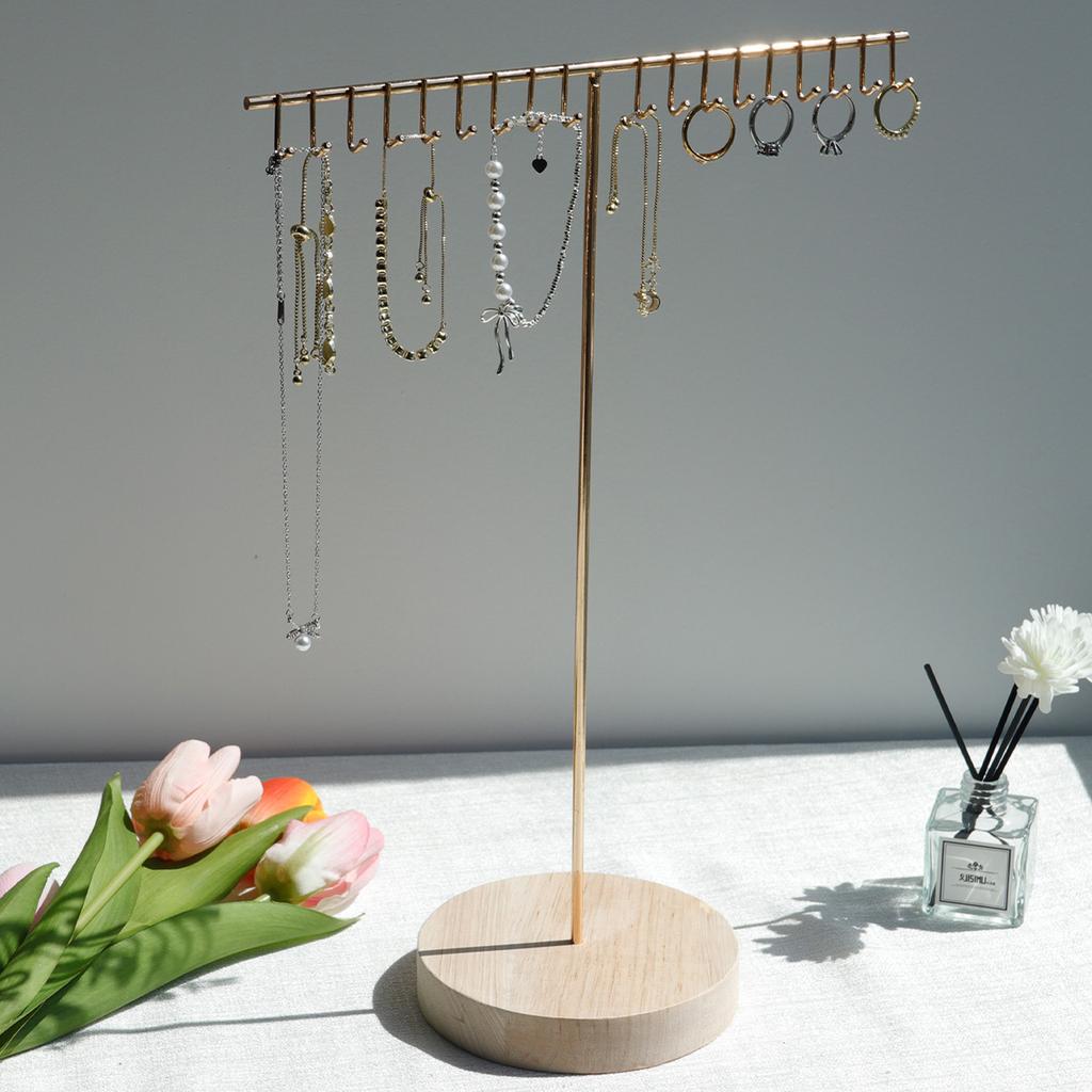 T-förmige Ohrringe Ring Halskette Uhr Schmuckregal Schmuckorganisator Ständer mit Holzsockel Moderner Metall-Aufbewahrungsständer Haken