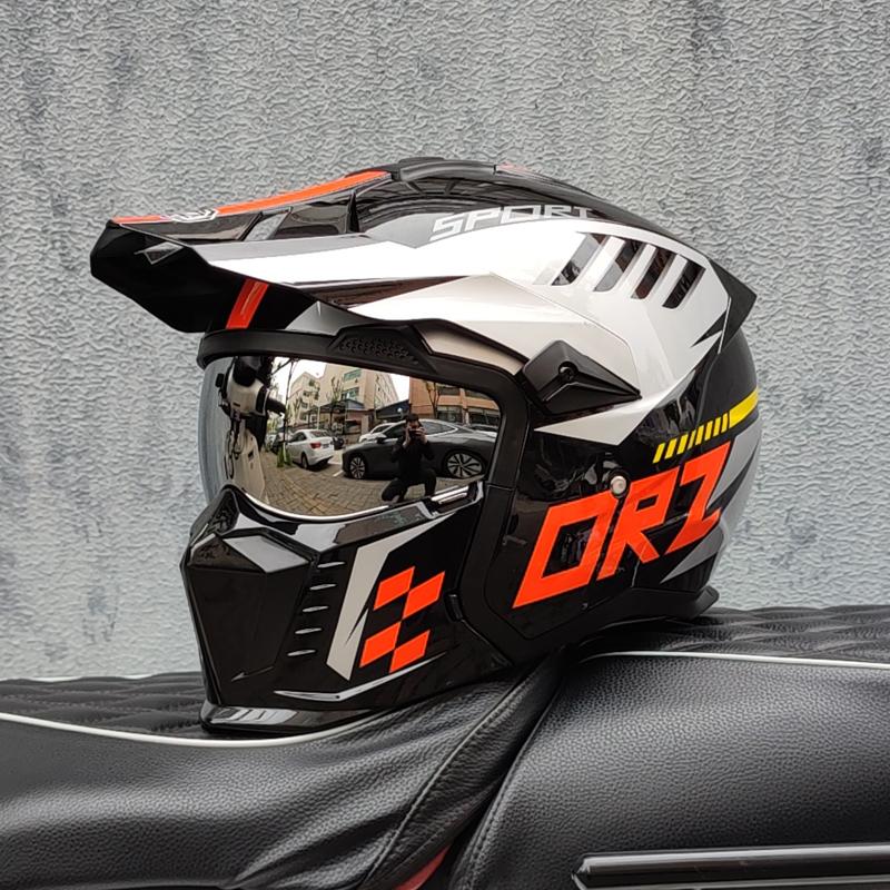 ORZ Street Fighter Cască Combinată Cască de Motocicletă pentru Bărbați și Femei Cască Retro Full pentru Four Seasons Detașabilă DOT