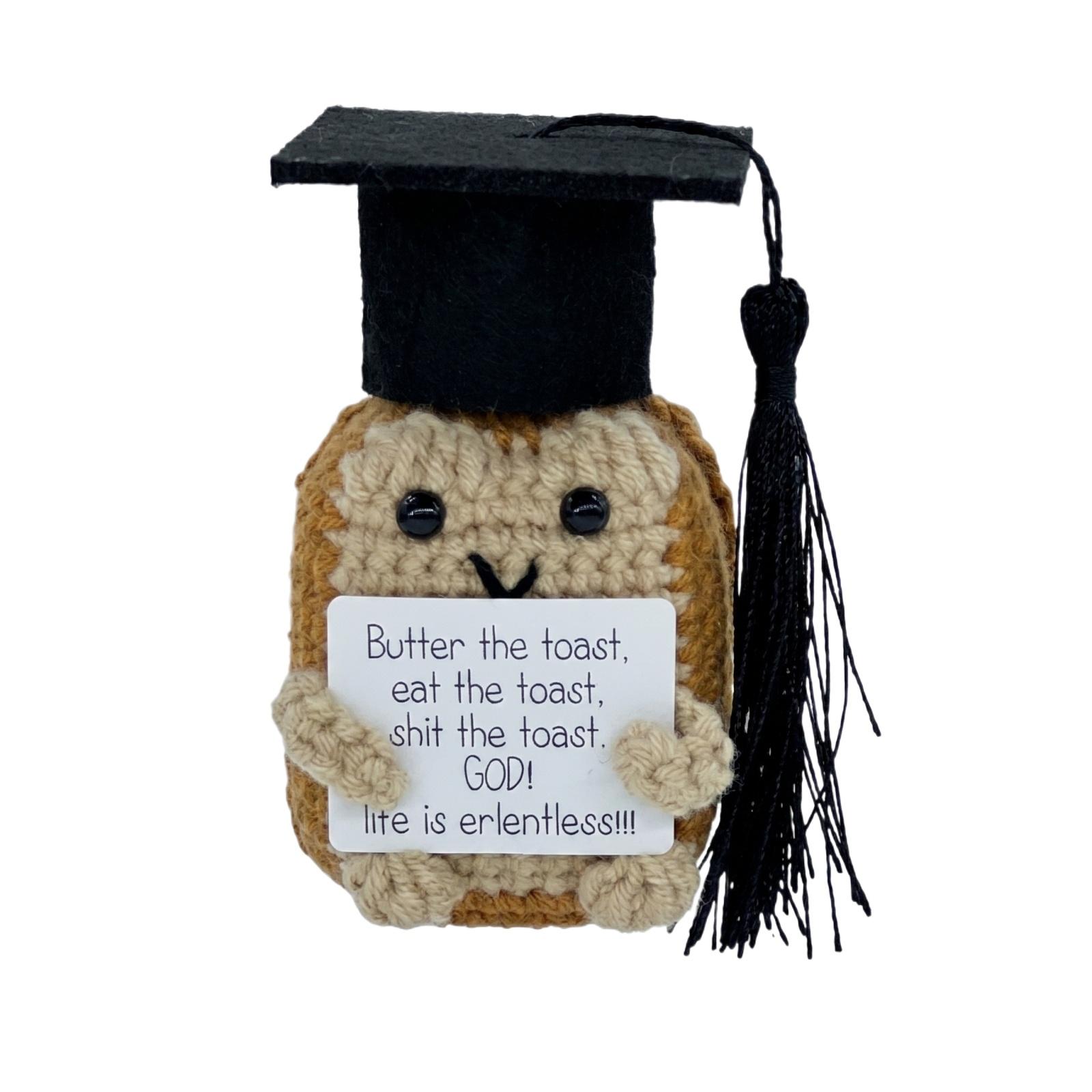 

Handmade Crochet Stuffed Animal Graduation Cap Plush Toy Soft Decorative Figure with Tassel for Display or Gift One Size