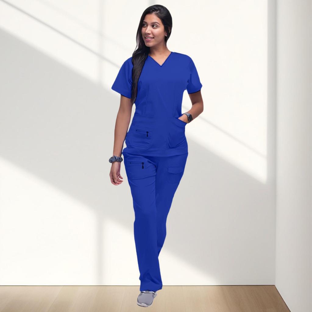 Pocket Zipper Surgical Hand Washing Spa Salon Short Sleeve Work Clothes