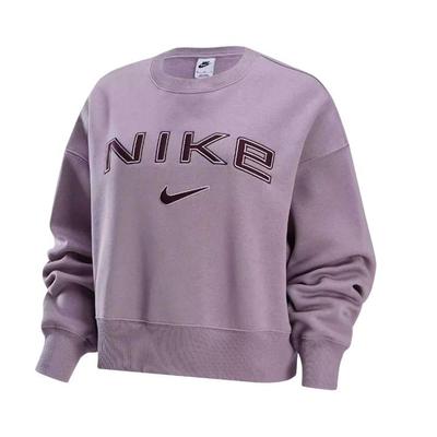 Sportswear Phoenix Fleece Letter Print Fleece Lined Crew Neck Long Sleeved Sweatshirt Women's Light Ore Purple FV7675-226