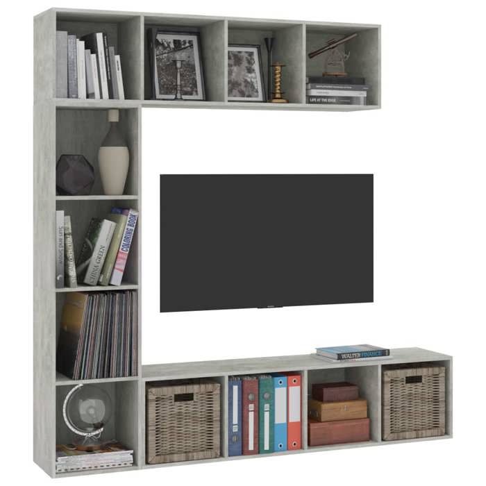 Bibliothèque / Meuble TV - Maison Exclusive - 3 pcs - Gris béton - 180 x 30 x 180 cm