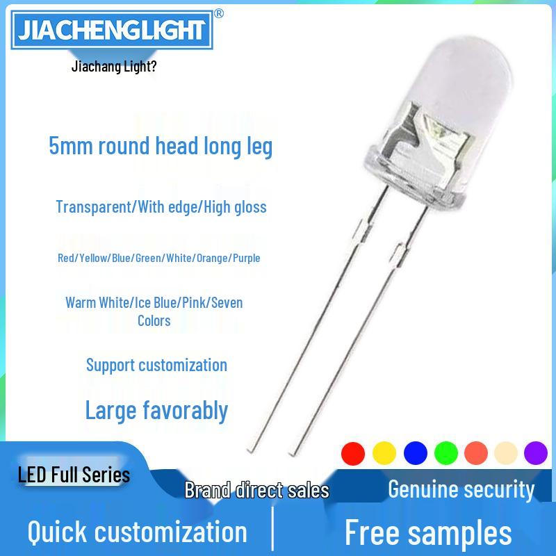 5mm High Brightness LED Lamp Beads, Transparent, Multi-color, Round Head, Long Leg, Direct Plug