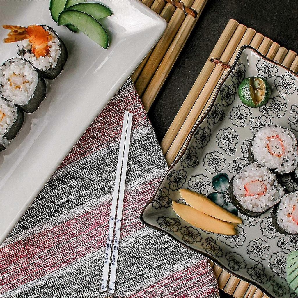 Reusable 5 Pairs Blue And White Ceramic Chopsticks For Sushi Night And Noodle Soup Long Shape Chip-Resistant