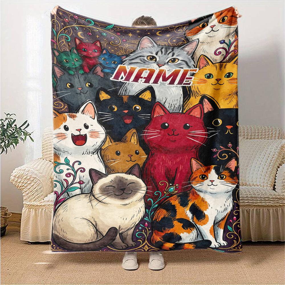 Colorful Cats Home Customize Your Name Blankets Soft Cozy Lightweight Allseason Multiuse Blanket For Couch Office Bed Living Room Picnic Perfect Gift