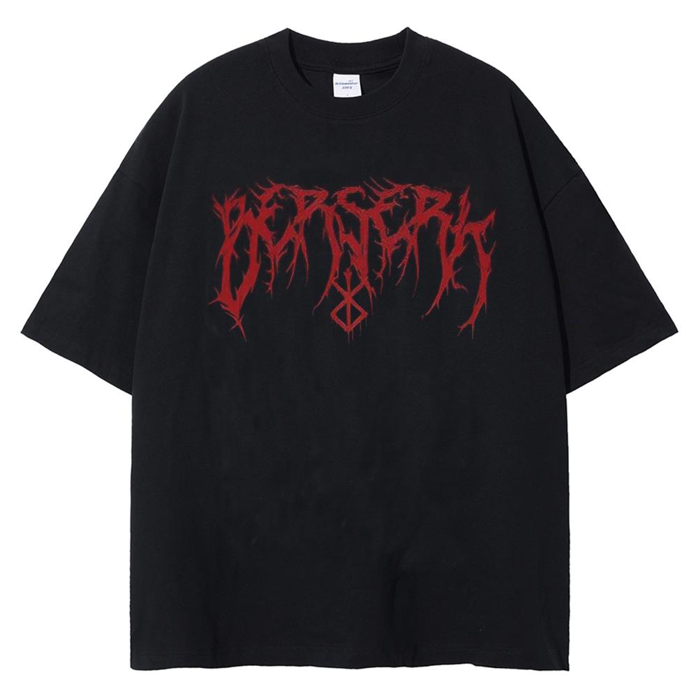 Berserk Logo Harajuku Anime Print TShirt Men Streetwear Vintage Black Tshirt Summer Short Sleeve Cotton Loose Washed Tops Tees