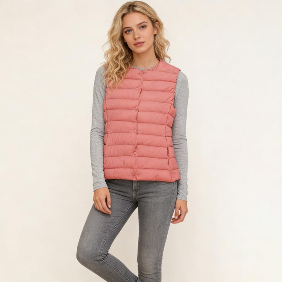 Autumn and winter women's round neck down liner vest V-neck light down jacket thermal jacket vest