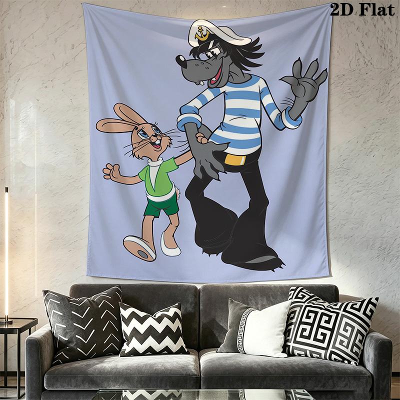 Rabbit and Wolf Pattern Home Decor Tapestry, Wall Hanging, Decorative RV Wall Cloth.DGT0925347