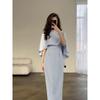 European and American 2024 Solid Color Satin Batwing Shawl Dress with Long Sleeves