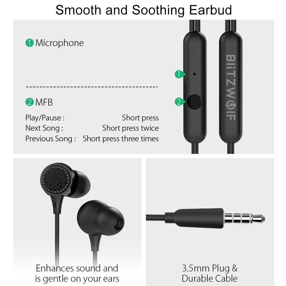 Buy Blitzwolf Bw Es3 1 2m In Ear Earphone Graphene Dynamic Driver 3 5mm Ipx5 Waterproof Stereo Earbuds Headphone With Mic At Affordable Prices Free Shipping Real Reviews With Photos Joom