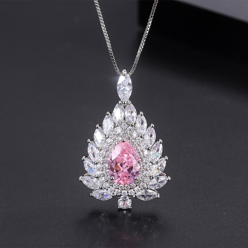 S925 Silbernadel Beliebtes Simulationsschmuck-Zubehörset Premium Rosa Diamant Ohrringe Ring Anhänger Mode Frauen