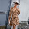 YYFS Women's Fashion Summer Spring Leopard Print Long Sleeve V-Neck High Waist Casual Dresses