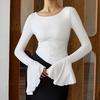 Spot simple white T-shirt autumn and winter new flared sleeve bottoming shirt temperament slim and thin women's clothing