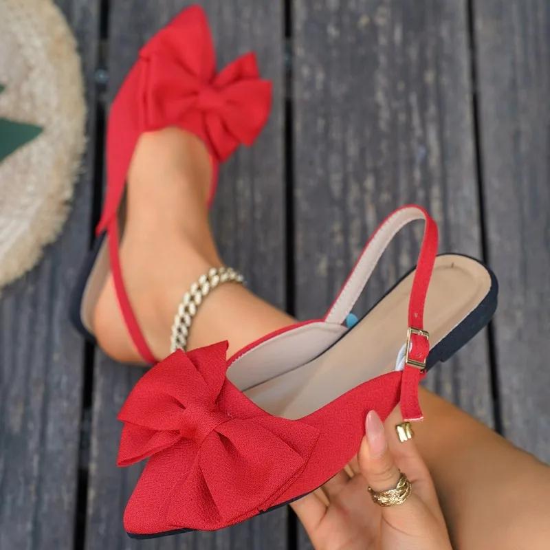 

Fashion 2025 New Ladies Shoes Closed Toe Women s Sandals Fashion Daily Summer Plus Size Butterfly-knot Light Best Seller Flat Sandals 36 красный
