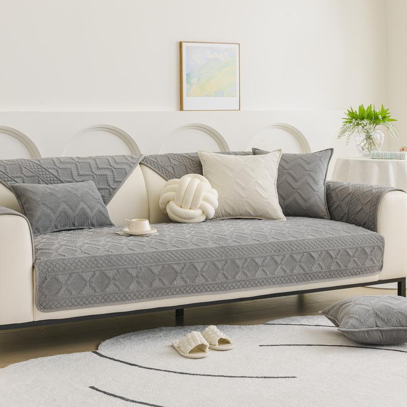 

Подушка для дивана Плюшевый нескользящий чехол на осень и зиму, Новая легкая роскошная подушка для сиденья, Высококачественный кожаный чехол для дивана с ромбовидной сеткой 110*210cm