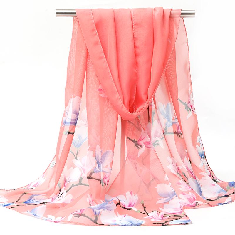 2026 Silk Chiffon Women's Scarf: Korean Style, Versatile, Long, and Thin for Spring, Autumn, Beach, or Winter Decoration