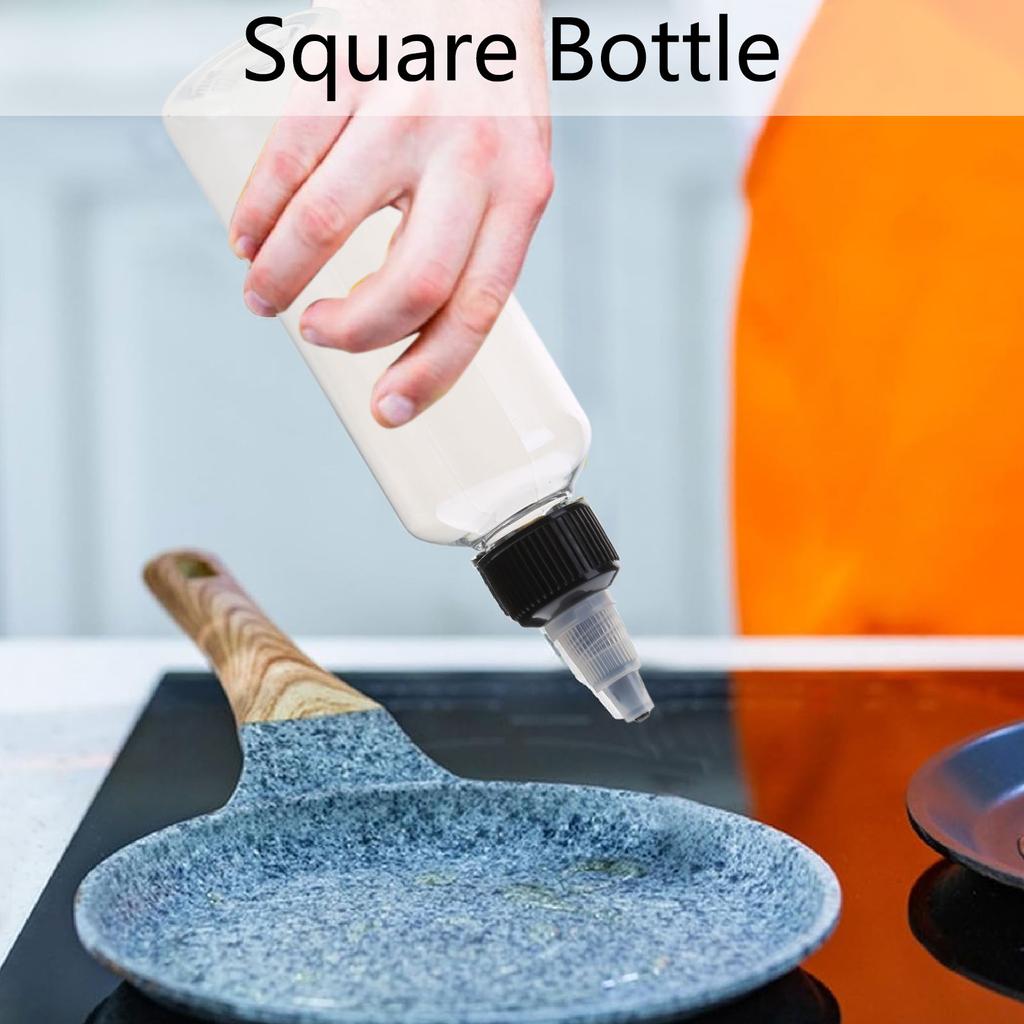 Balení 10 100ml čtvercových lahviček na omáčku Praktická lahvička s dávkovačem oleje Plastové stlačovací lahvičky se špičatým víčkem