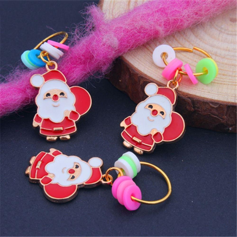 3 Pcs Sweet Gold Color Christmas Hair Ring Santa Claus Charm Dreadlocks Bead Hair Braid DIY Hair Braid Tubes Gift