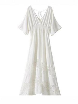 Elegant French Fashion V-Neck Lace Dress: Sexy, Waist-Cinching, Slim-Fit, Ruffled Long Skirt