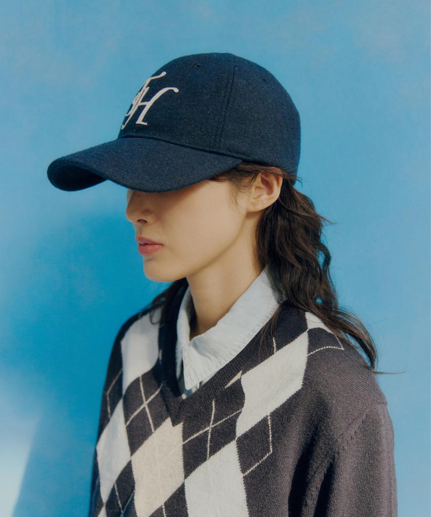 Teulaepighamoni Wool Blend Th Applique Logo Deep-Fit Ballcap_Navy