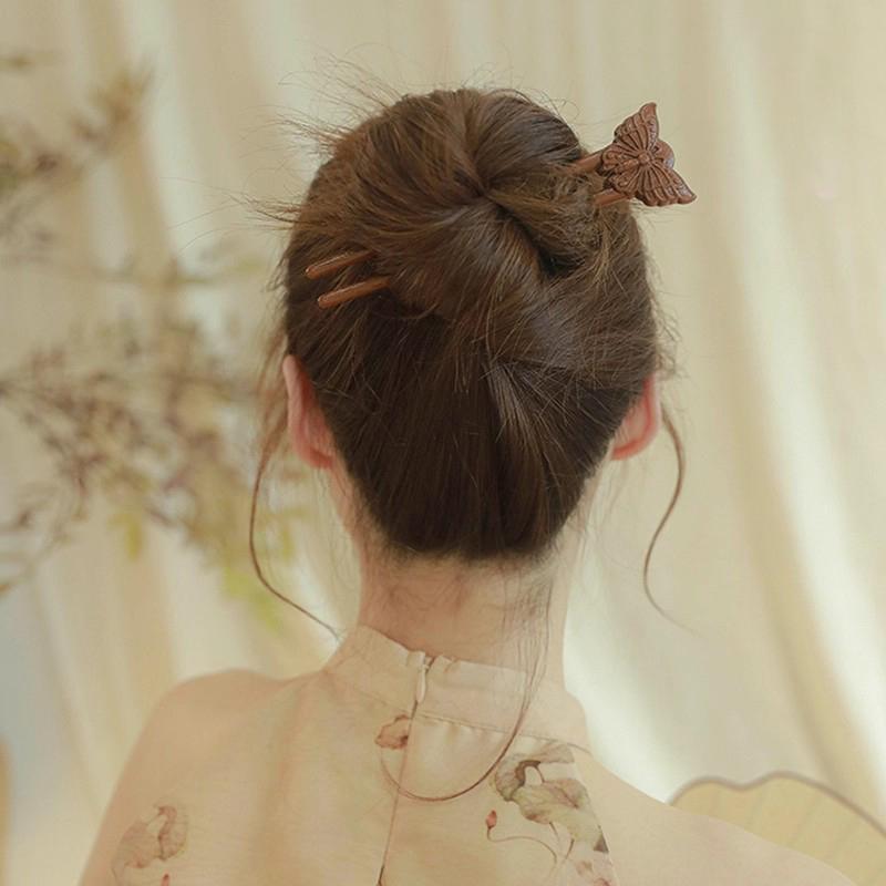 Wood Wooden Hair Stick U-Shaped Hair Fork Cat Butterfly Chinese Style Fashion Hairpin Buns Rabbit Headwear Girl Hair Accessories