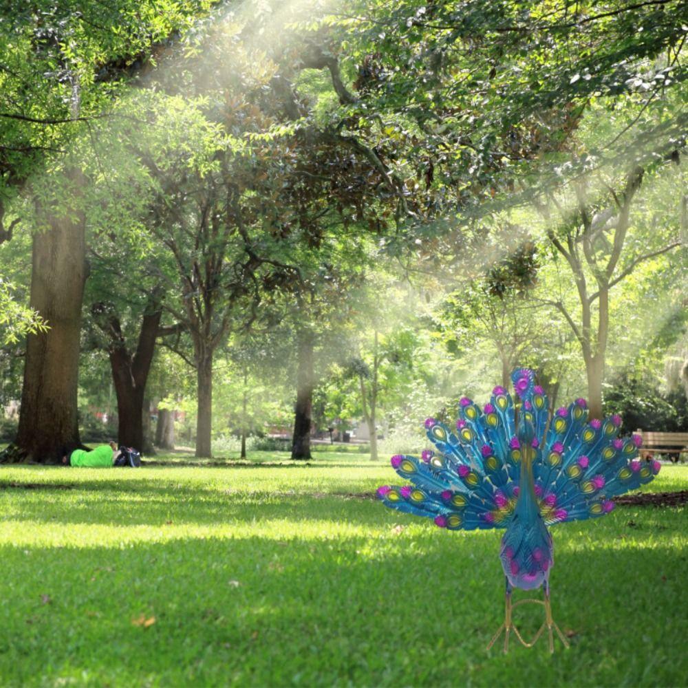 Iron Art Open Screen Peacock Statue Detachable Animal Miniatures Figurine  Patio