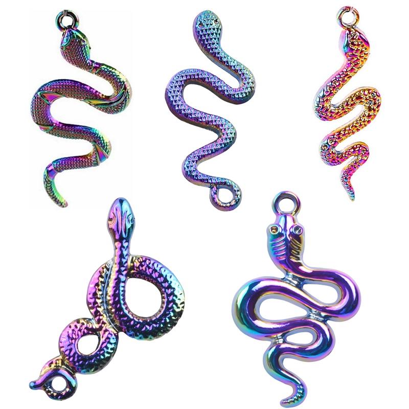 Snake Charm Cobra Rainbow Pendant 5pcs Mix Animal Charms For Jewelry Making Supply DIY Necklace Fashion Earring Punk Accessories